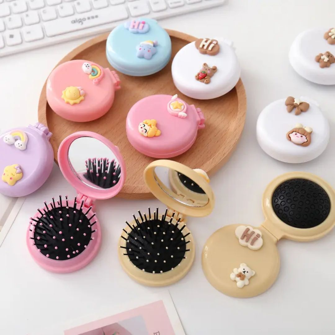 Cartoon Printed Mini Mirror Comb (Imported)