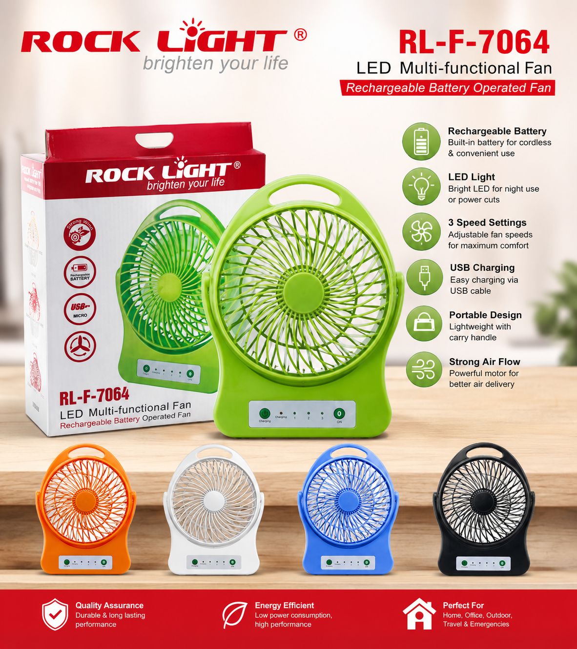 RL-F-7064 Rechargable Big Size Fan