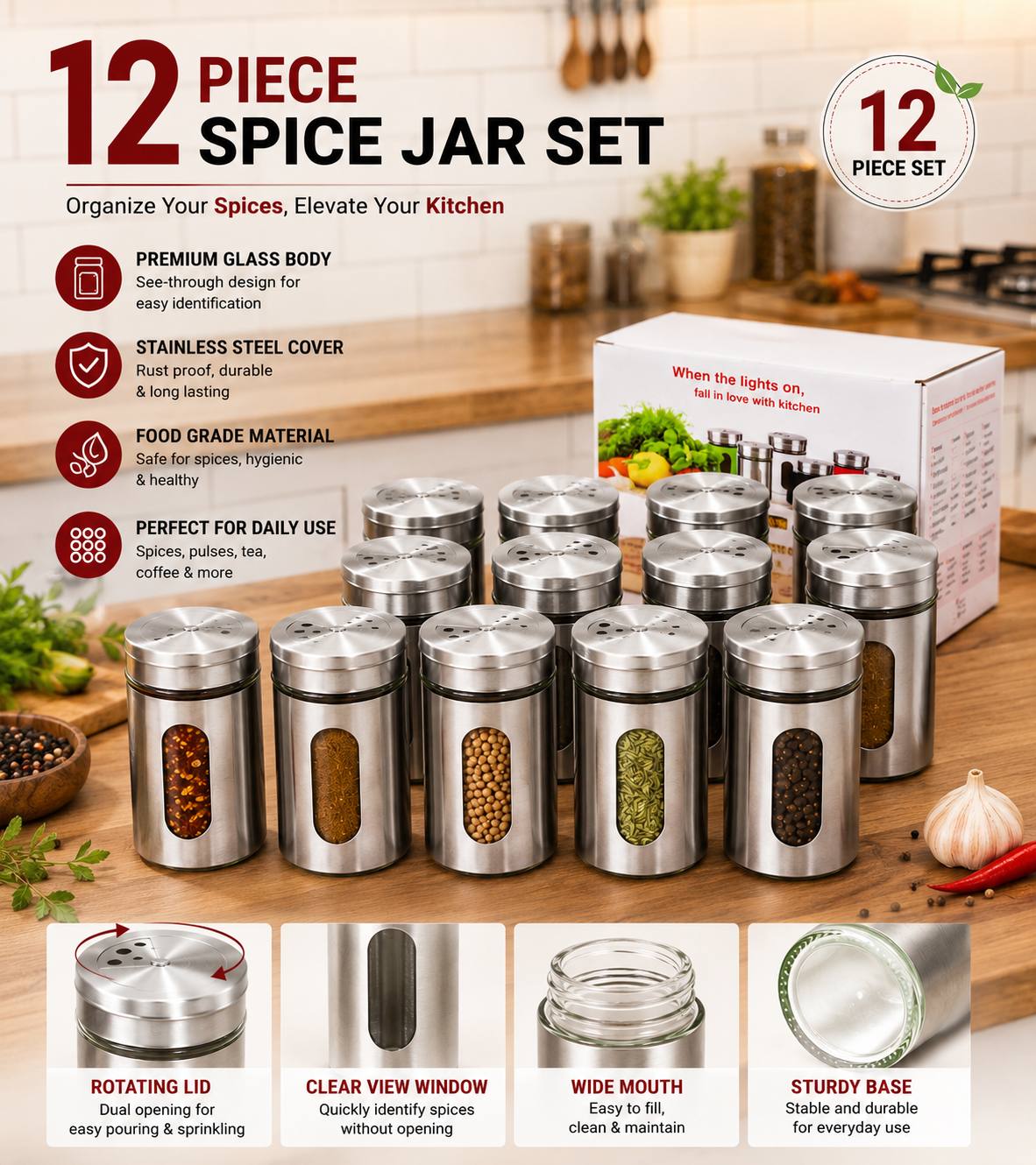 1369 Glass + Steel Salt or Pepper Dispenser