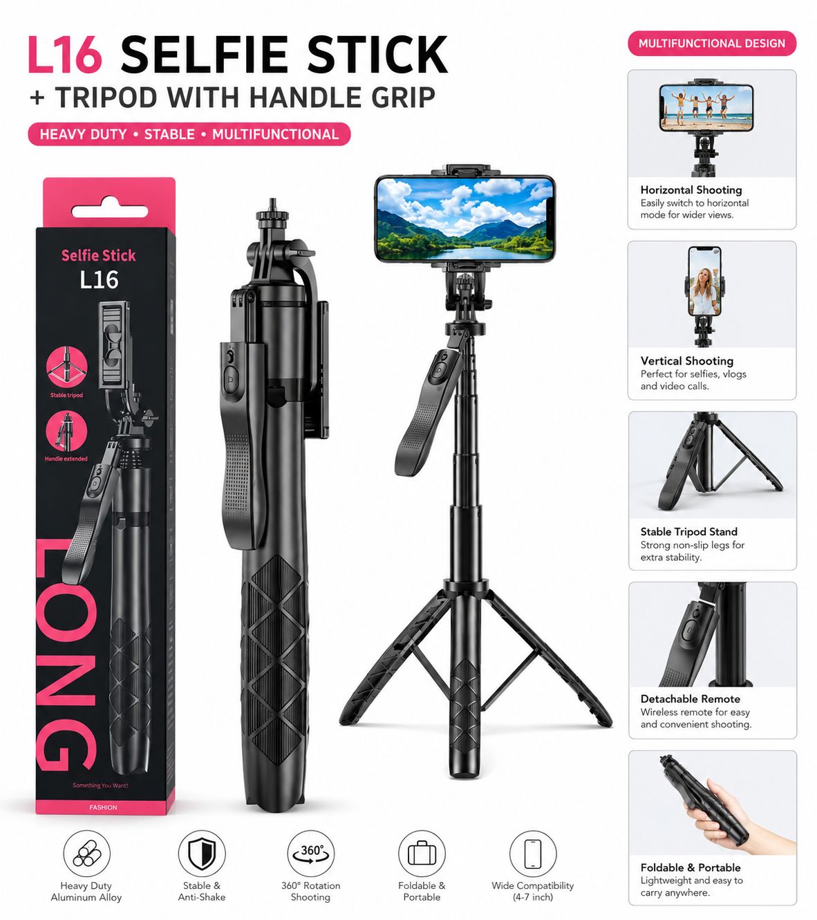 L16 Premium Heavy Selfi Tripod With Grip