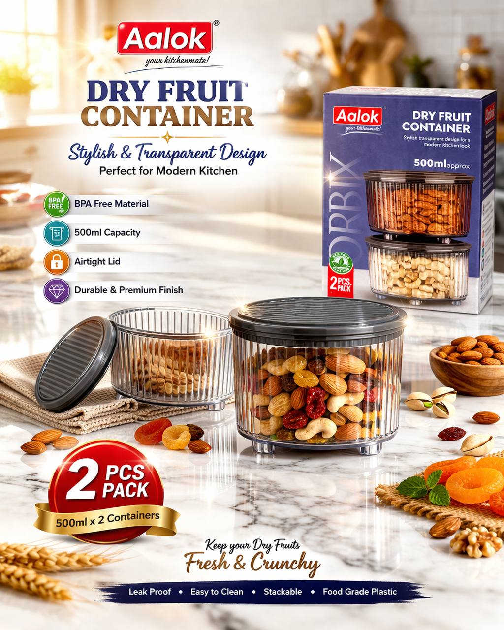 2 Pcs Orbix 500ml Storage Container