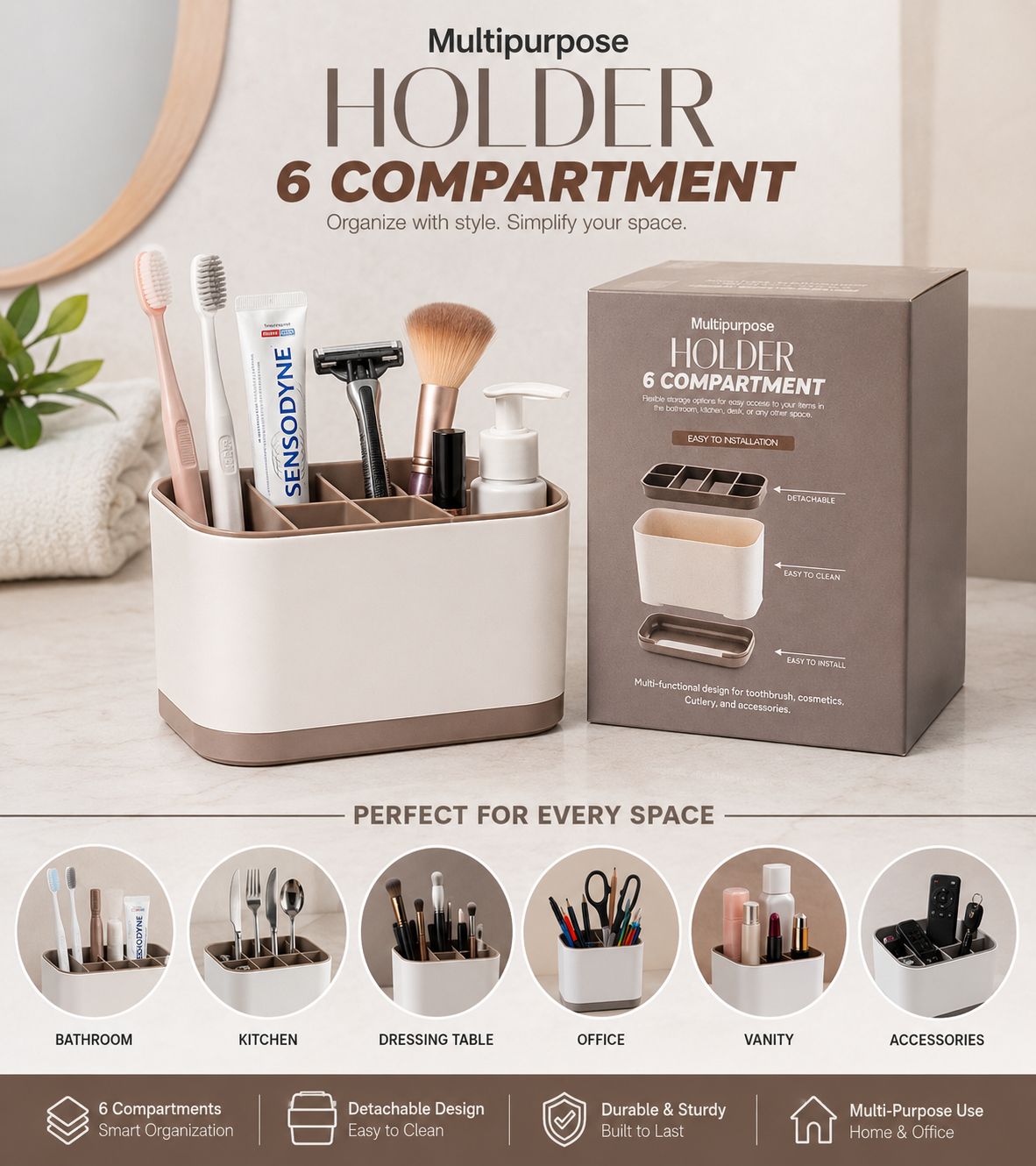 6 Compartment Bathroom & Kitchen Organiser