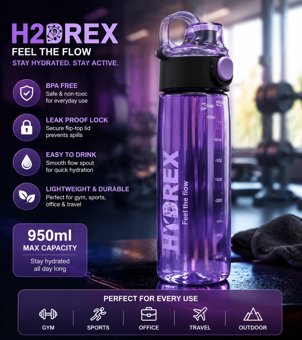 Hydrex Premium Transparent Bottle 950ML