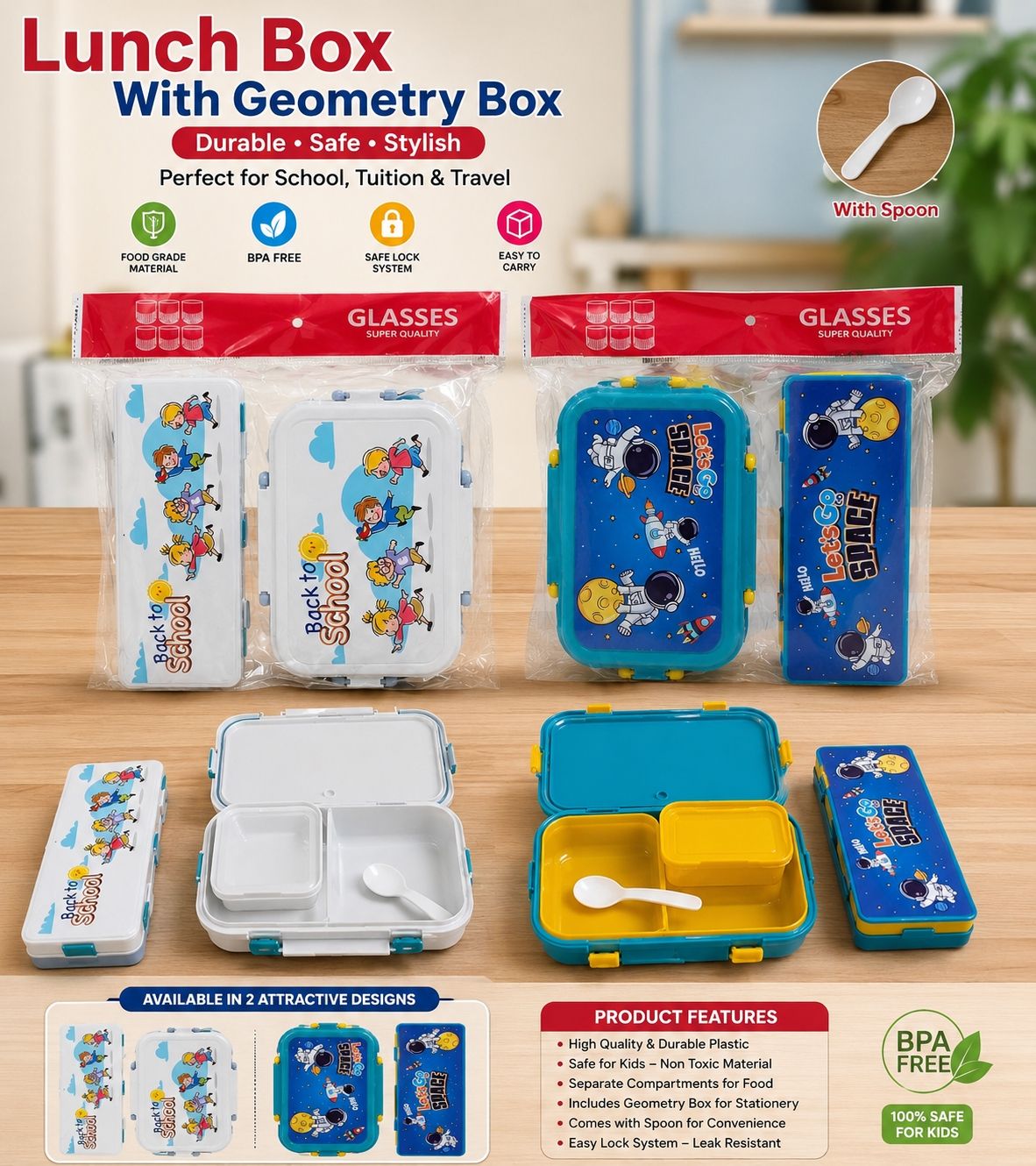 Lunch Box & Geomatry Box Combo