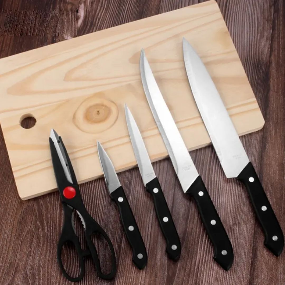 6in1 Knife+Wooden Chopping Board Set