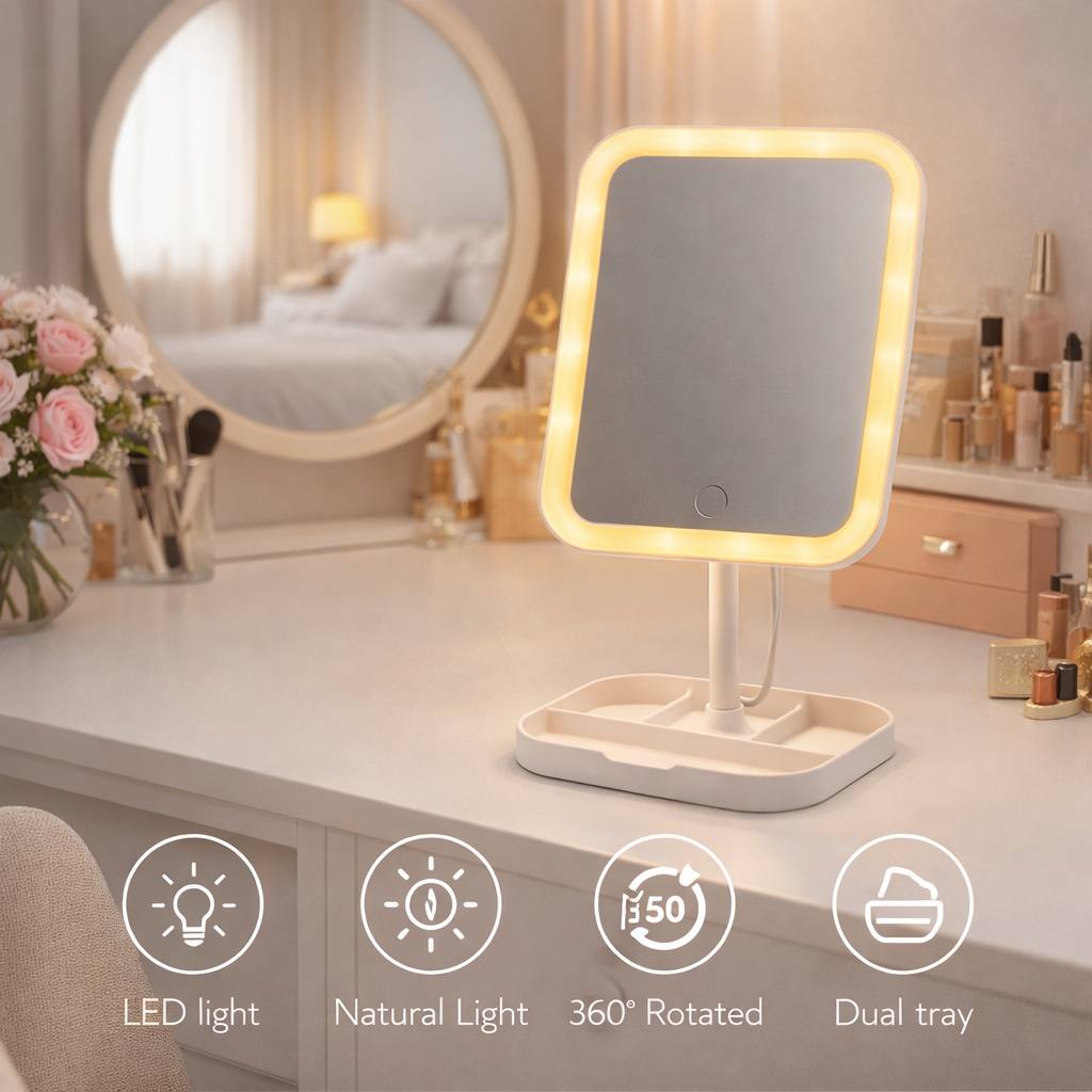 3 Mode Rectangular LED Makeup Mirror (Imported)