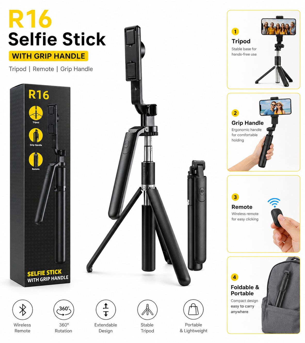 R16 Selfi Stick + Tripod With Grip