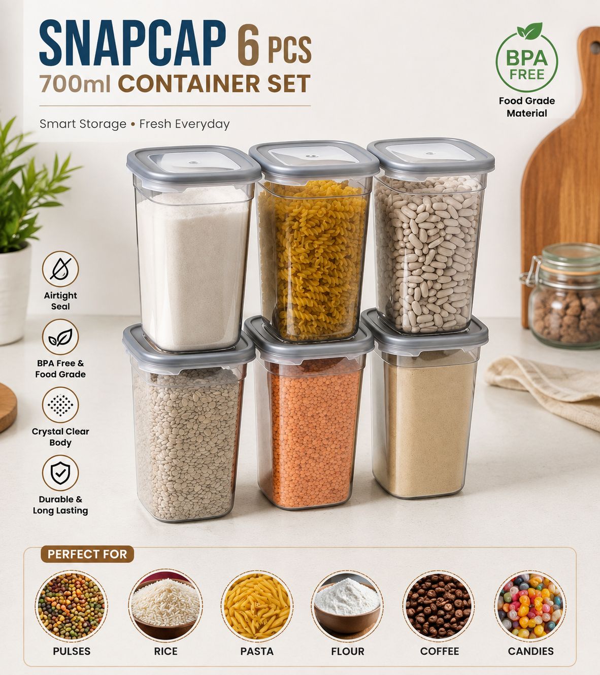 Snapcap 6 Pcs 700ml Storage Container