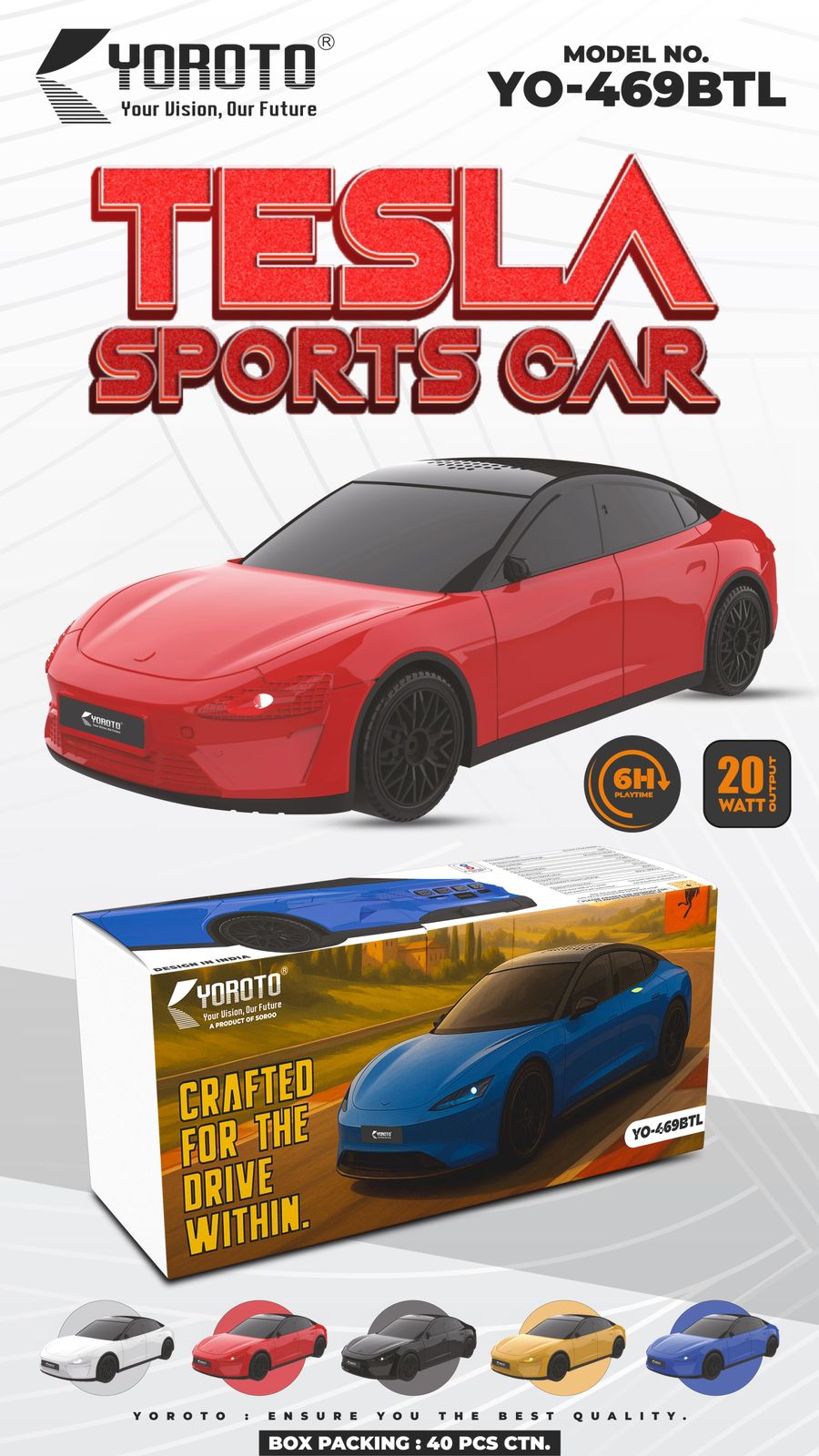 YOROTO YO-469BTL TESLA SPORTS CAR SPEAKER 🔊