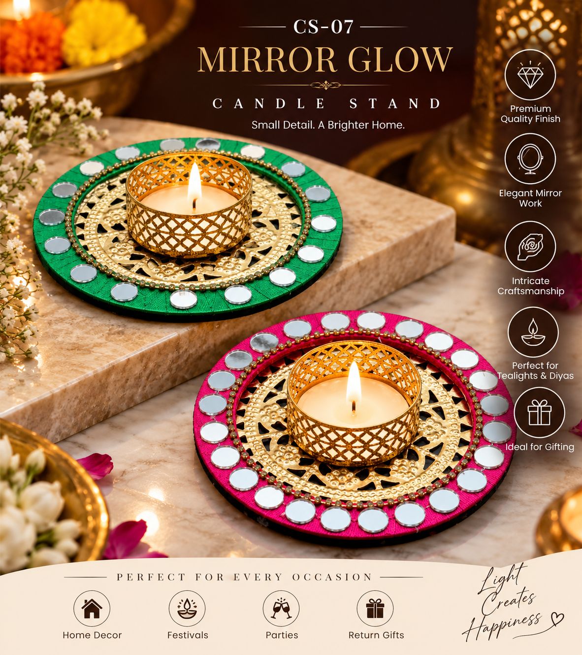 CS-07 Mirror Glow Round Candle Stand