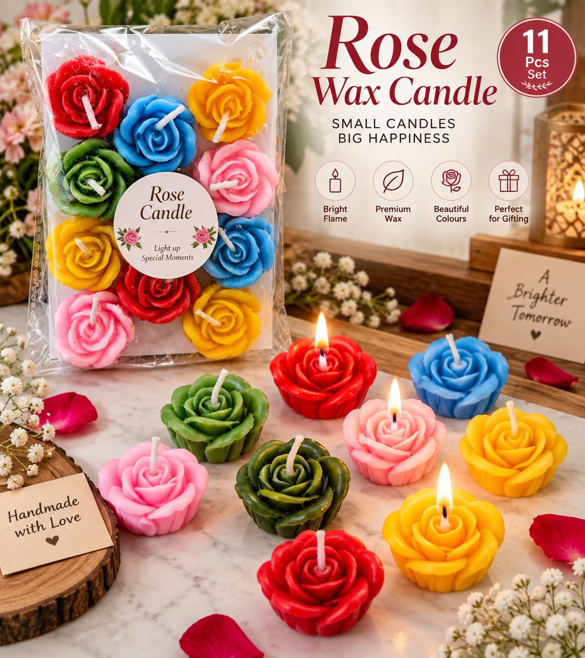 11 Pcs Scented Mini Rose Wax Candle
