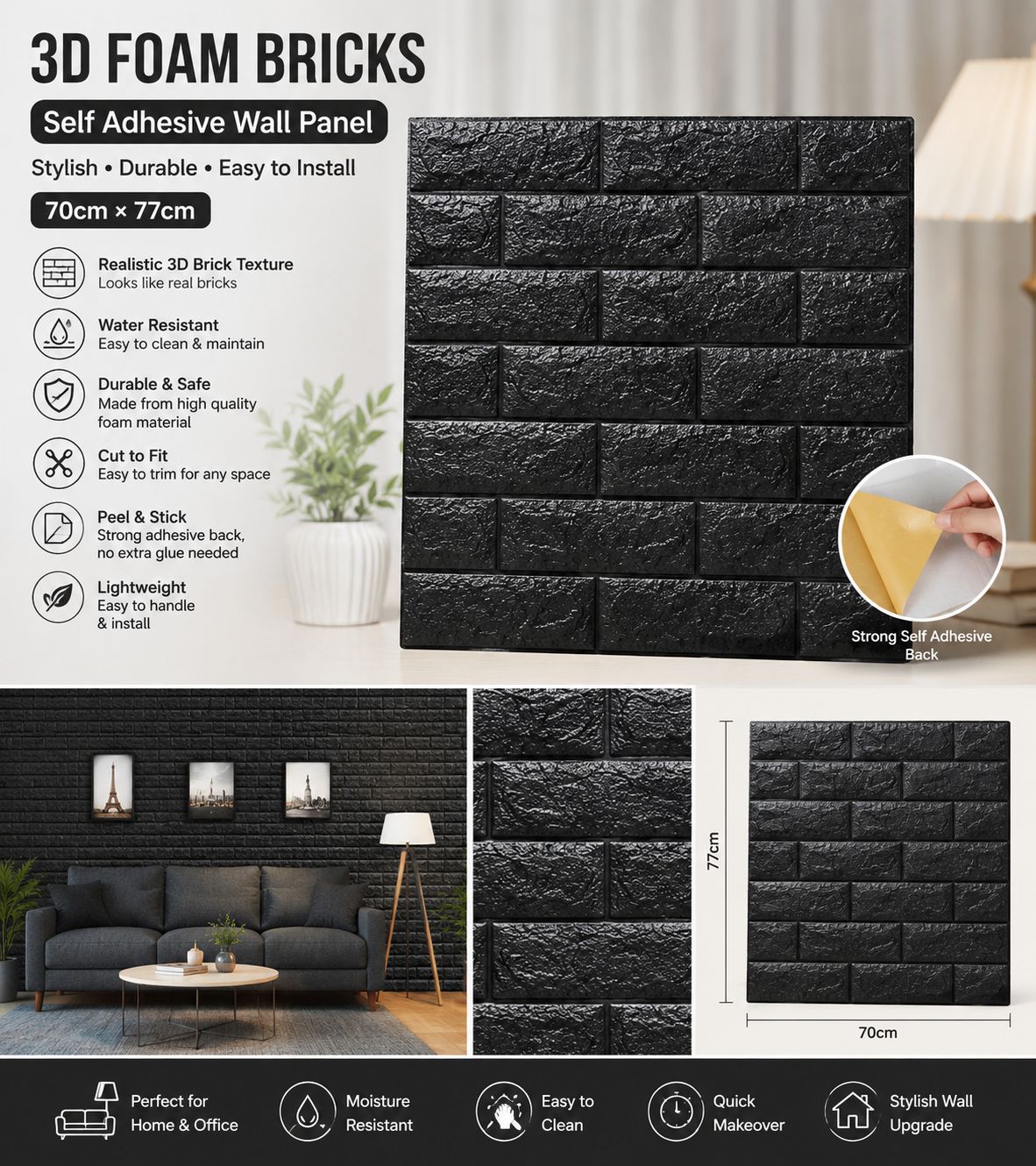 Self Adhesive 3D Foam Bricks (Black)