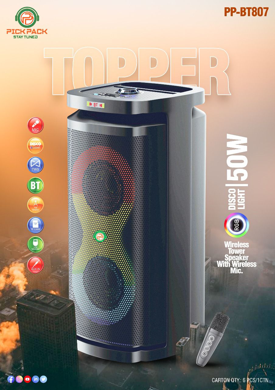 PICKPACK TOPEPR PP-BT807 WIRELESS SPEAKER WITH WIRELESS MIC 🎤
