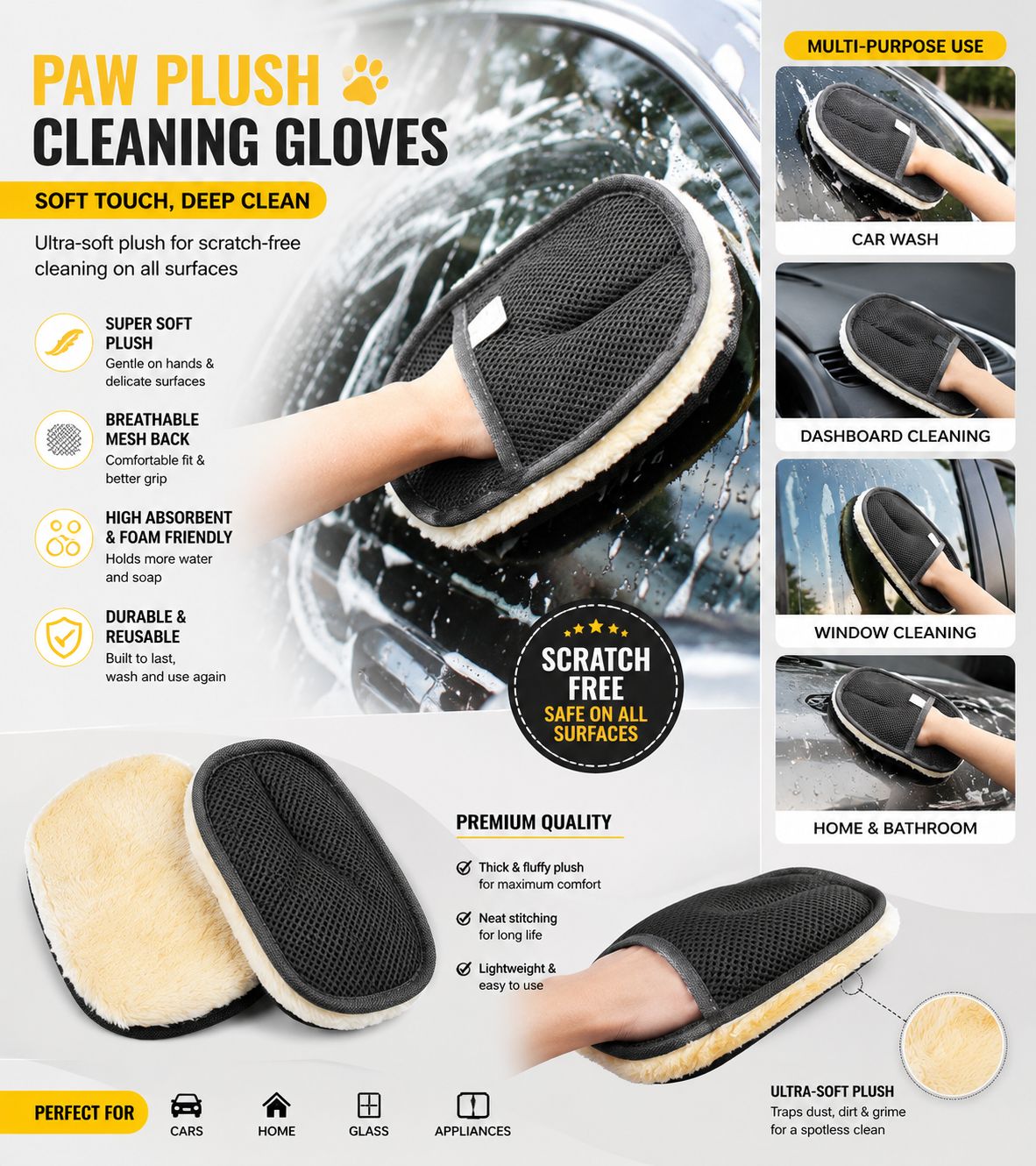 Paw Plush Cleaning Gloves (Imported)