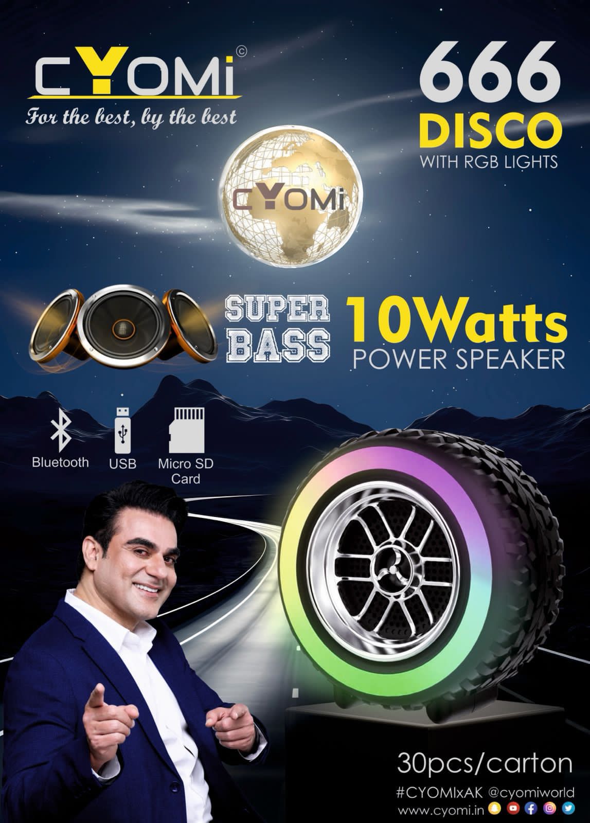 CYOMI 666 TYRE SPEAKER WITH LED LIGHT