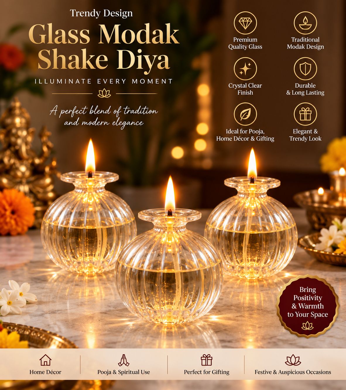 Trendy Glass Modak Shape Diya