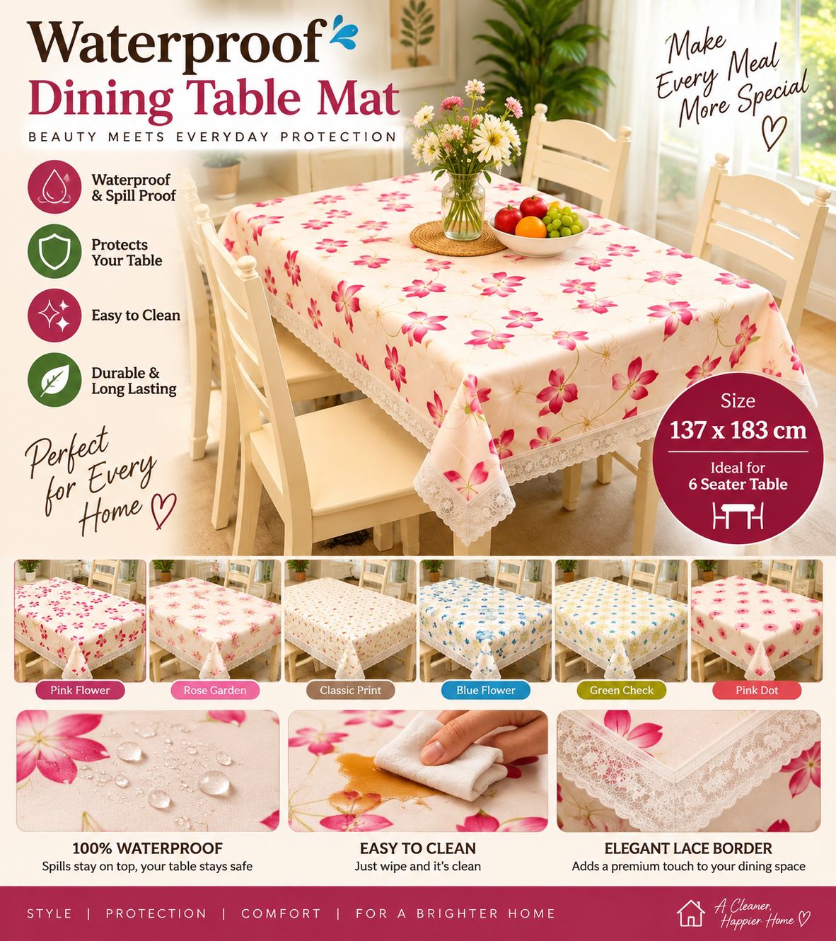 Waterproof Dinning Table Cover (137*183cm)