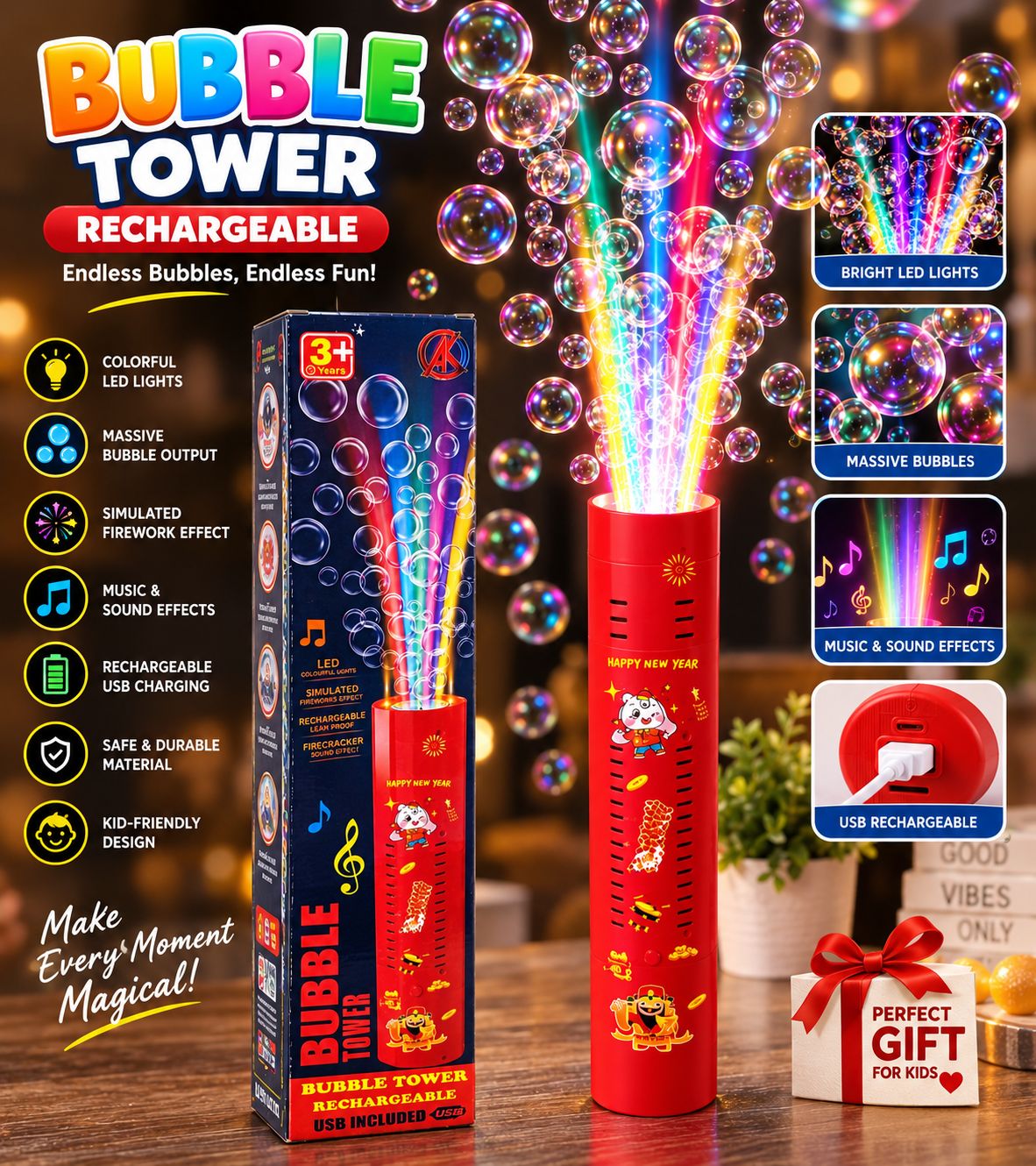 Rechargable Bubble Machine Tower (Imported)