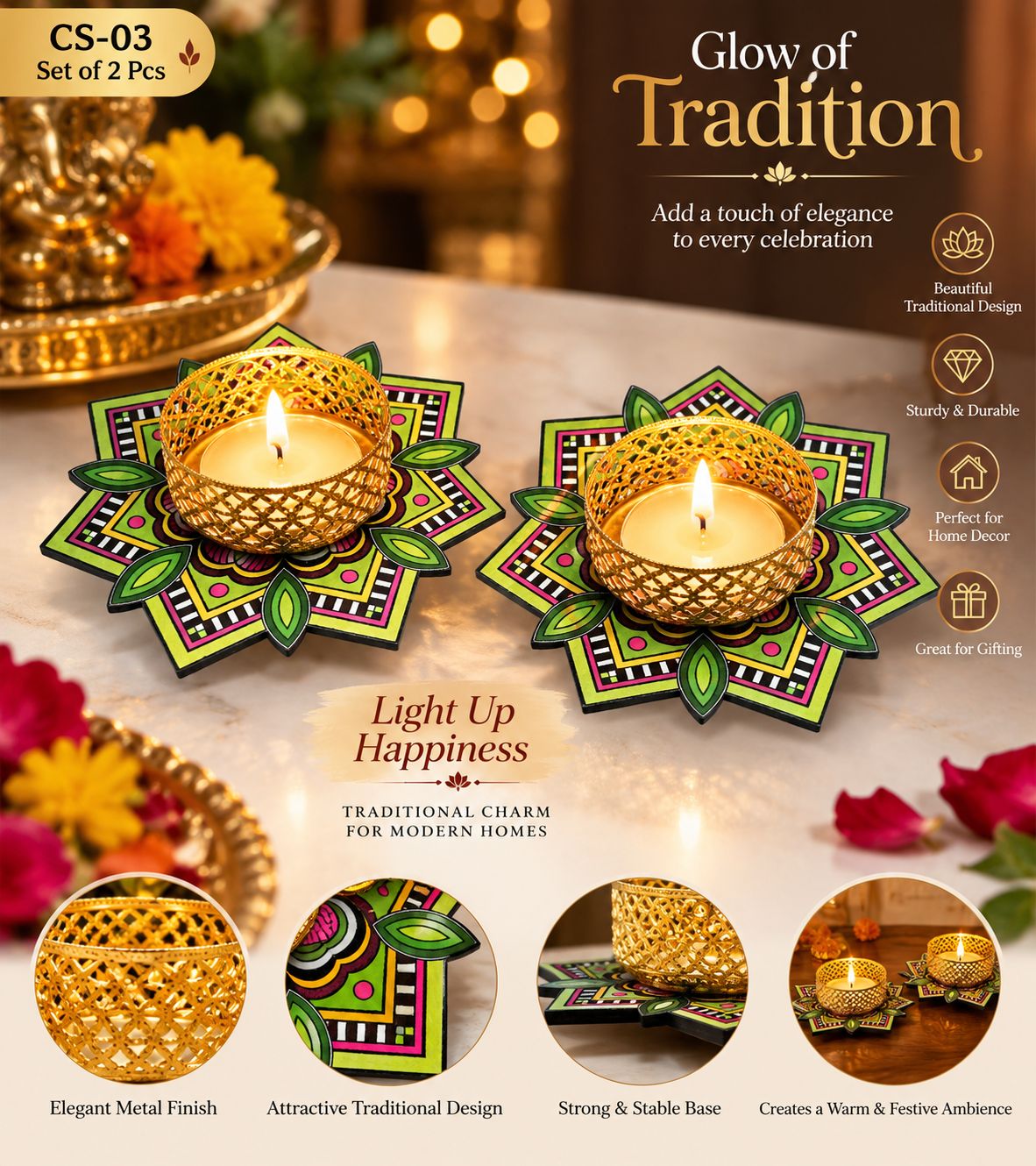 CS-03 Rangoli Glow Fancy Candle Stand