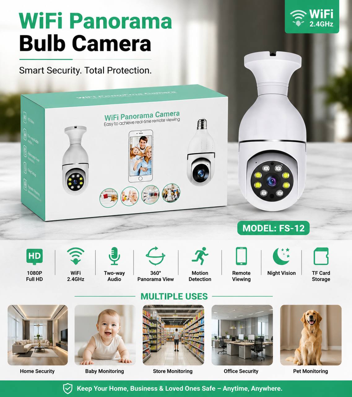 FS-12 360° Bulb Holder Wifi Camera (Imported)