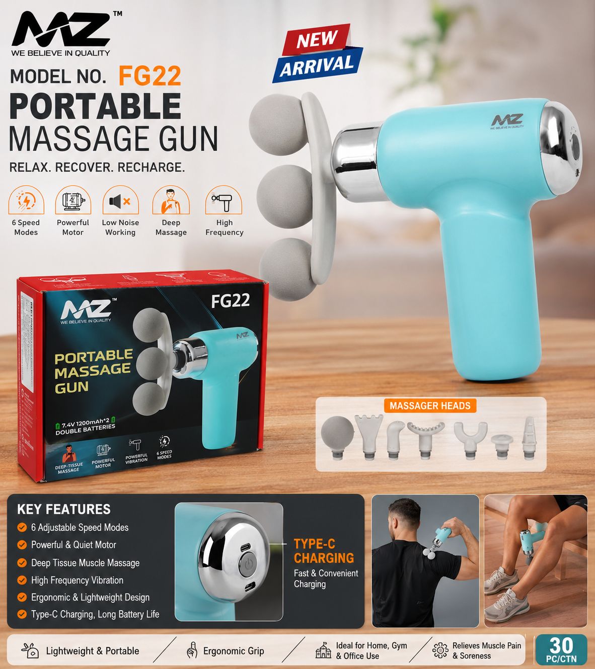 FG22 MZ 3 Head Premium Massager Gun
