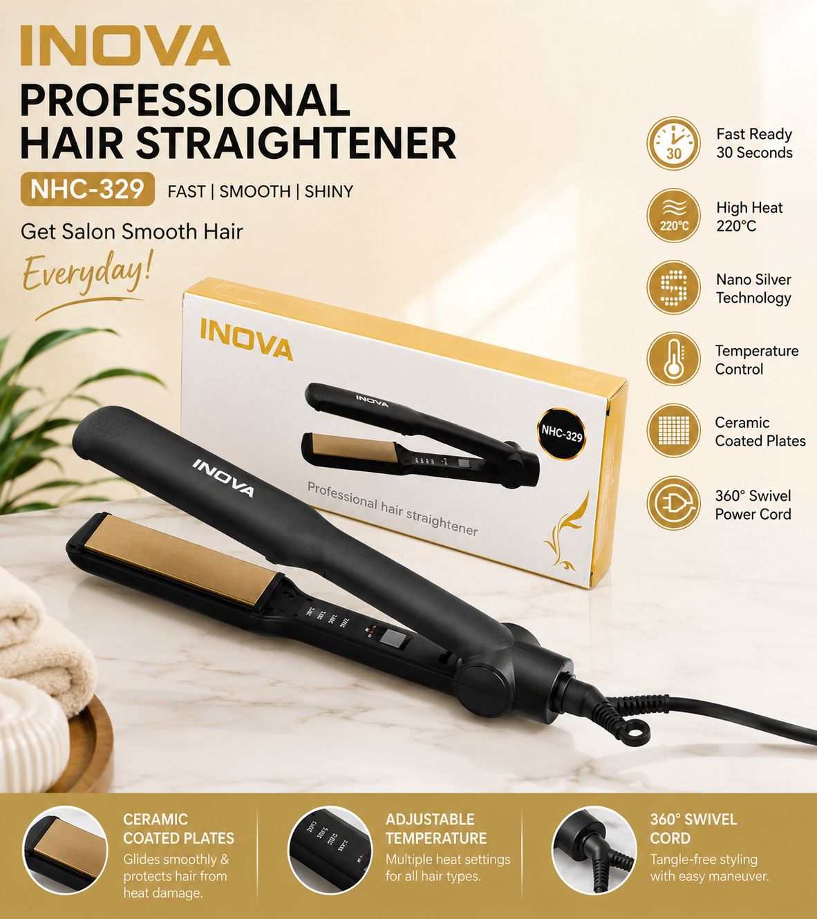 NHC-329 INOVA Hair Straightner (Imported)