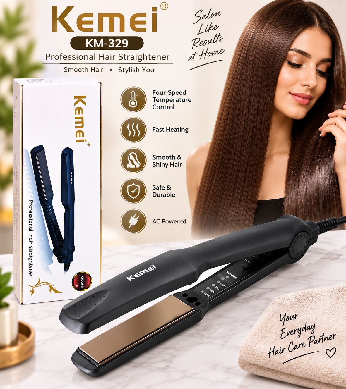 KM-329 Kemei Hair Straightner (Imported)