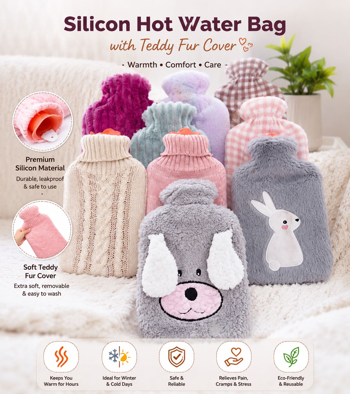 2000ml Hot Water Bag With Soft Plush Fur (Imported)