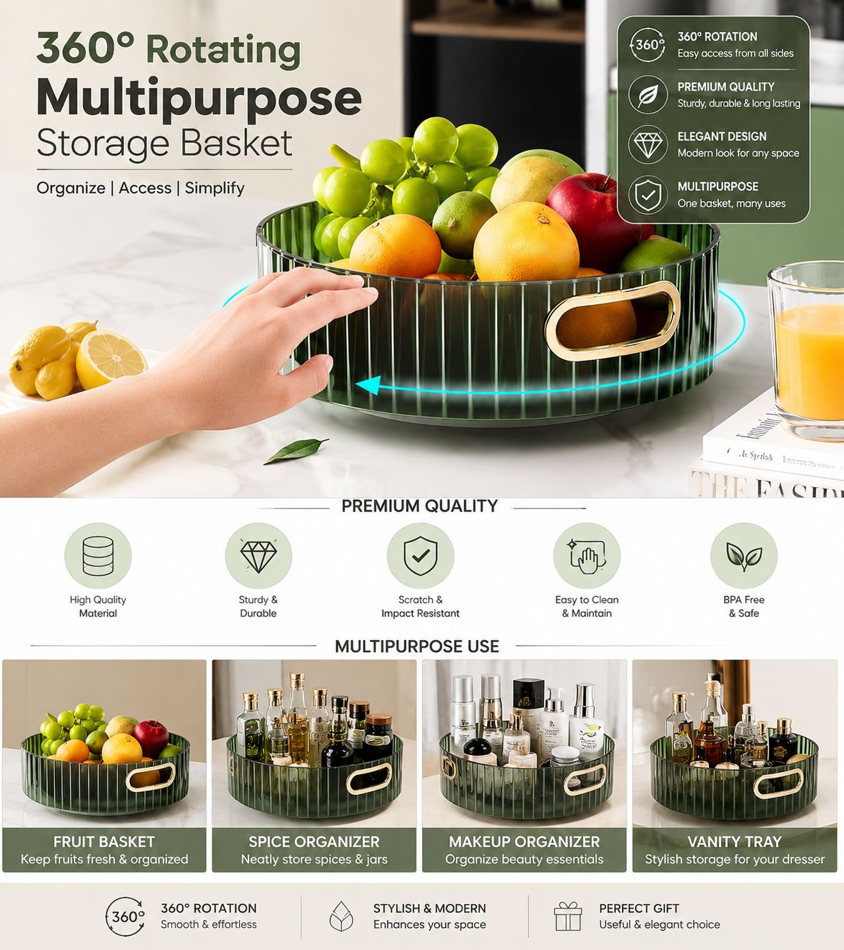 360° Revolving Transparent Multi Storage Basket