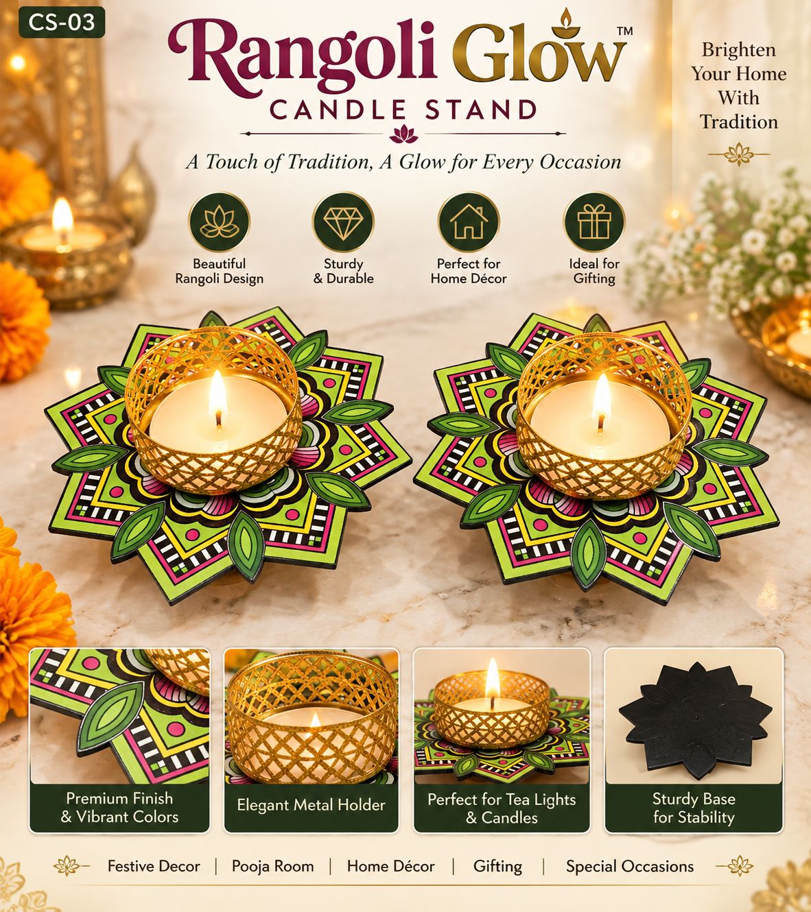 CS-03 Rangoli Glow Fancy Candle Stand