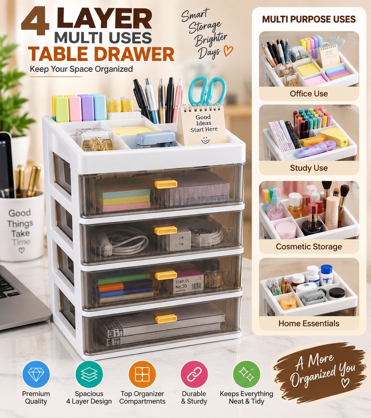 4 Layer Multi Purpose Table Drawer (Box Packing)