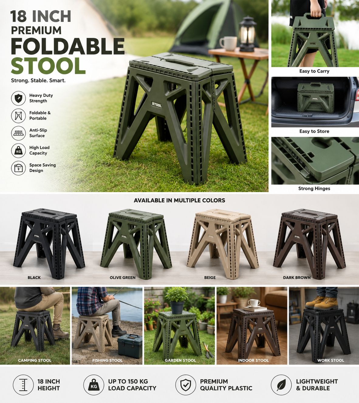 1421 Creative 18 Inch Premium Foldable Stool (Heavy Quality)