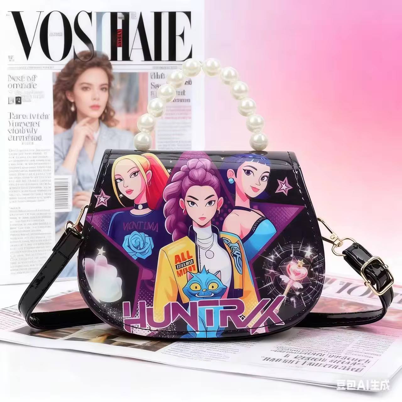 AA727 Cartoon Shinny Pearl Kids Purse