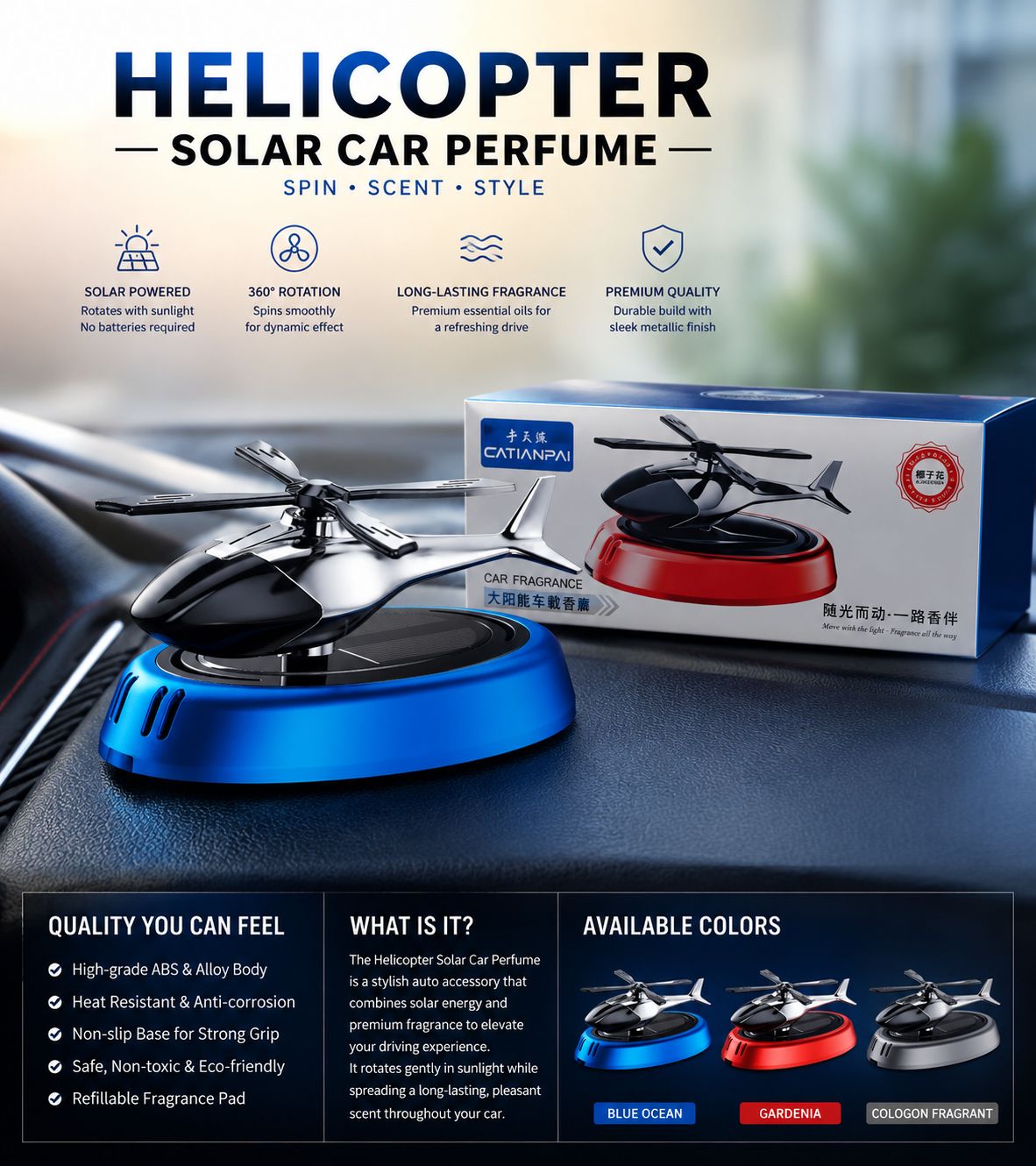 Helicopter Solar Aroma Car Perfume (Imported)