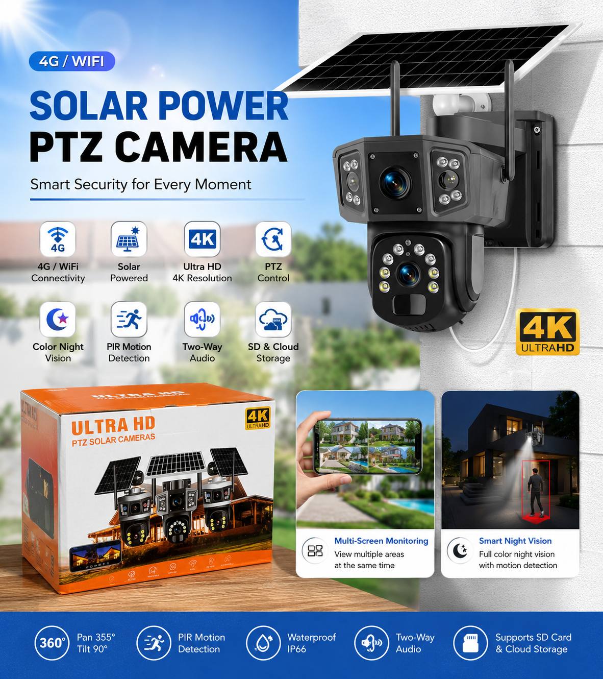 SR-4820 Solar Ultra HD Rechargable 4G Camera (Imported)