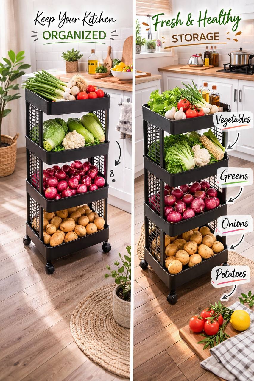 4 Layer Kitchen Trolly With Wheels