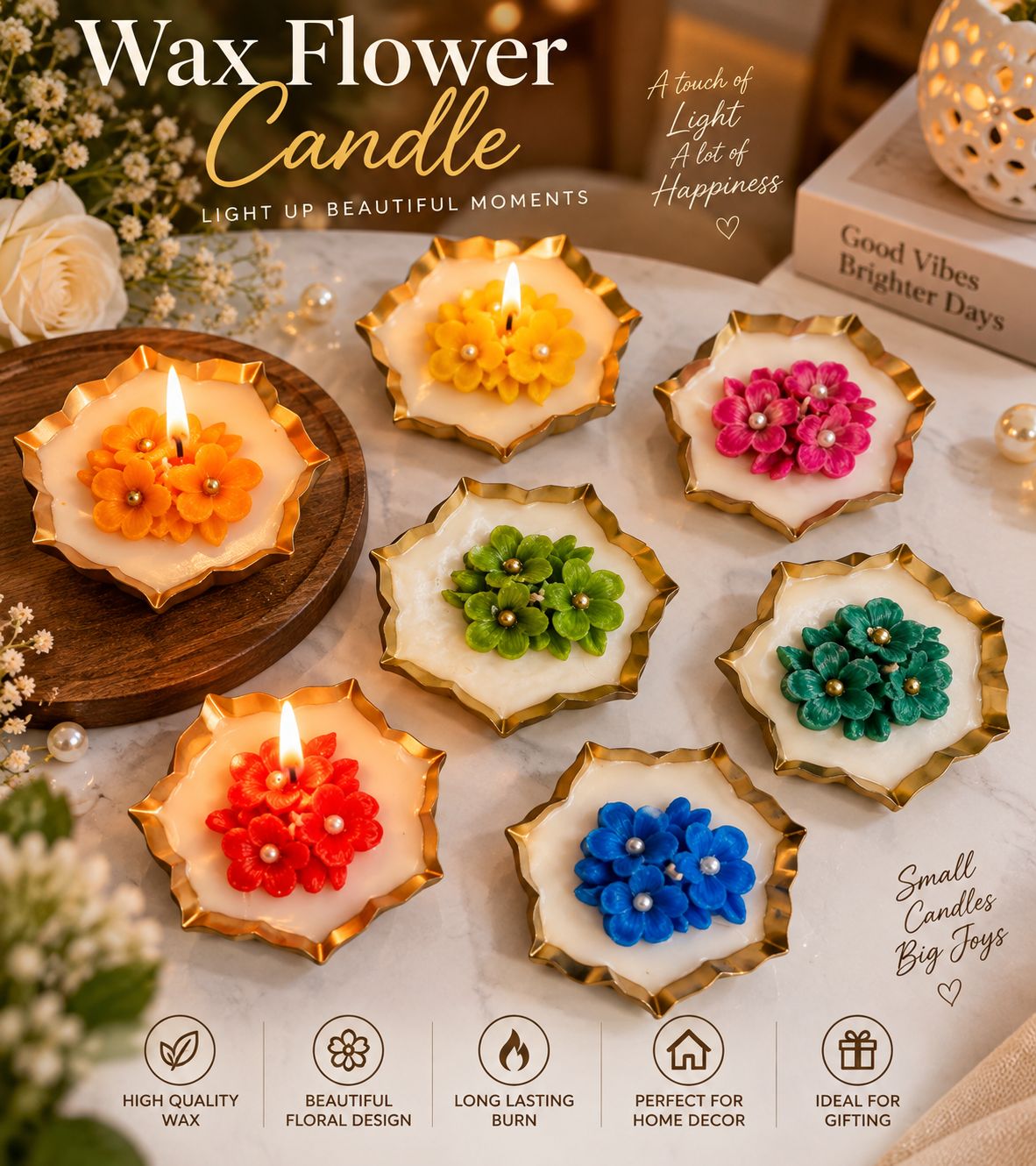 3.5 Inch Mini Flowers Wax Candle in Urli
