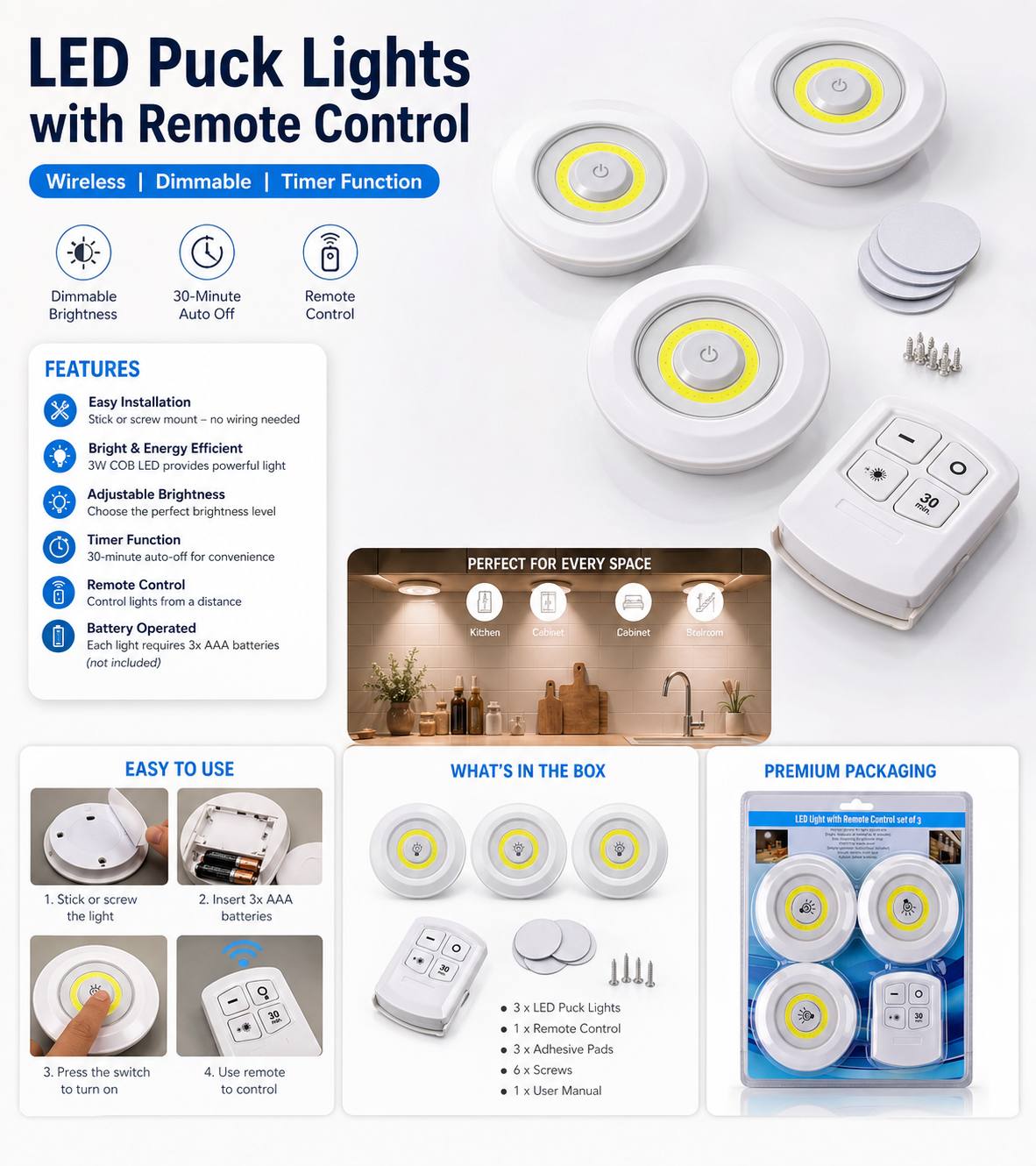 3 Pcs Remote Control LED (Imported)