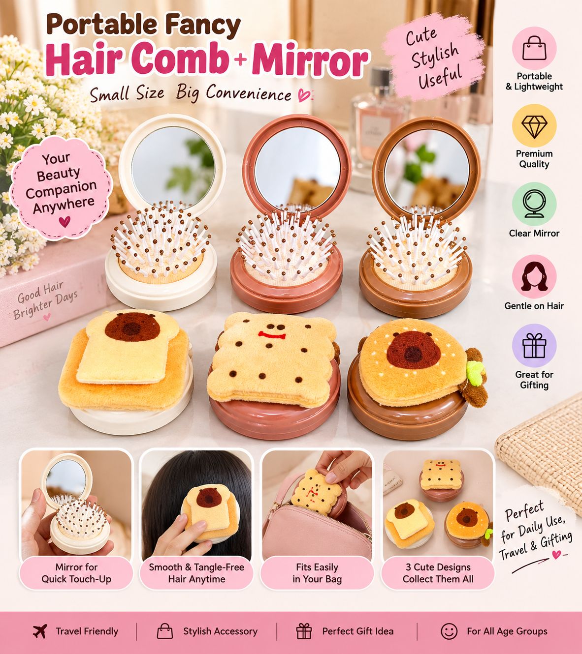 Portable Mini Fancy Hair Comb (Imported)