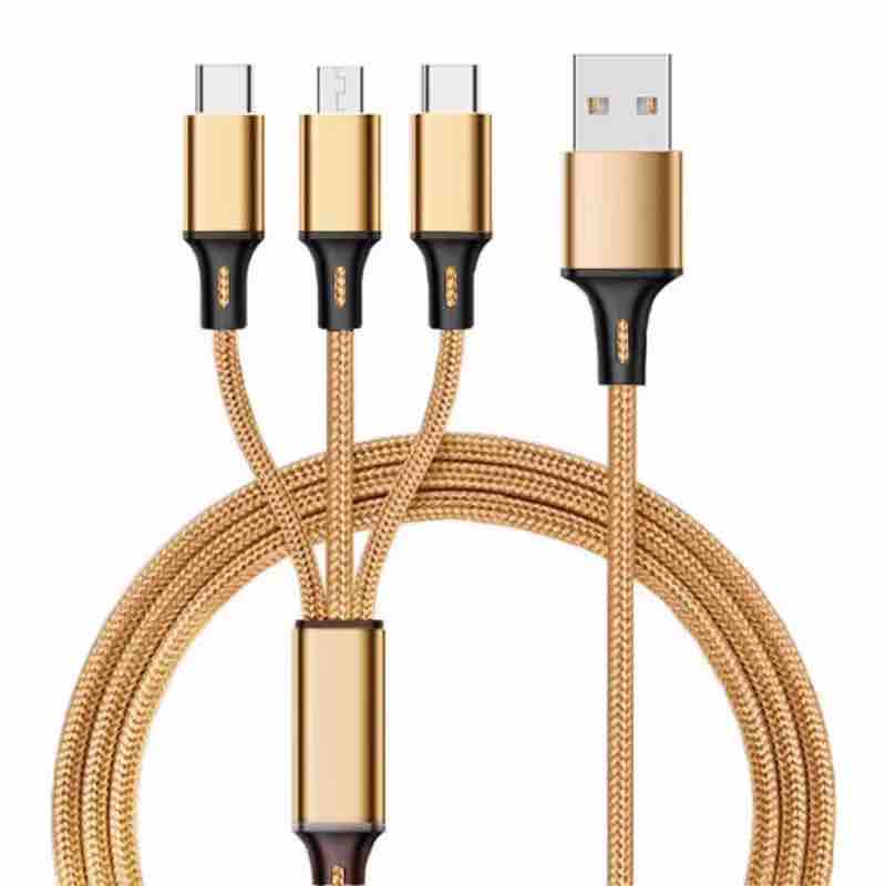 PREMIUM QUANTITY 3 IN 1 GOLDEN PIN (3.4 AMP ) FAST CABLE