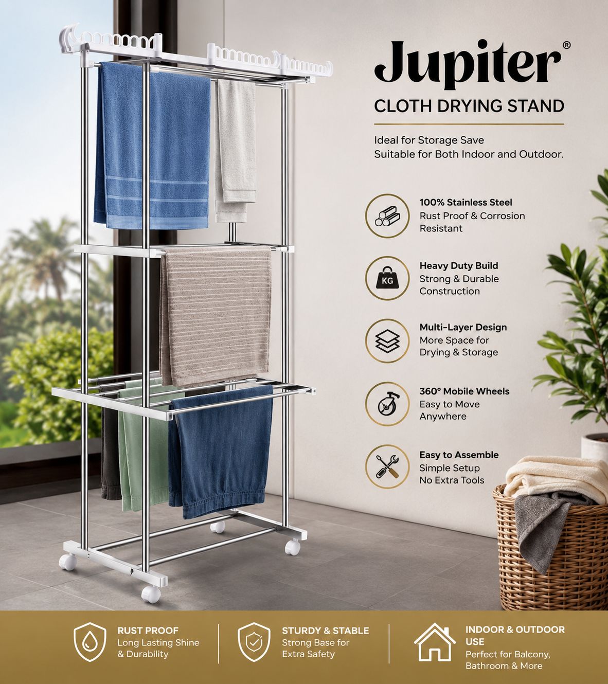 Jupitor Cloth Drying Stainless Steel Rack