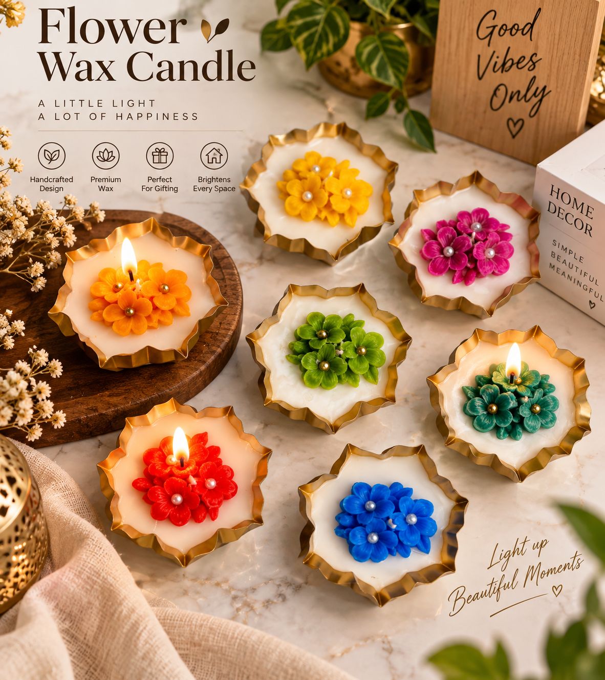 3.5 Inch Mini Flowers Wax Candle in Urli
