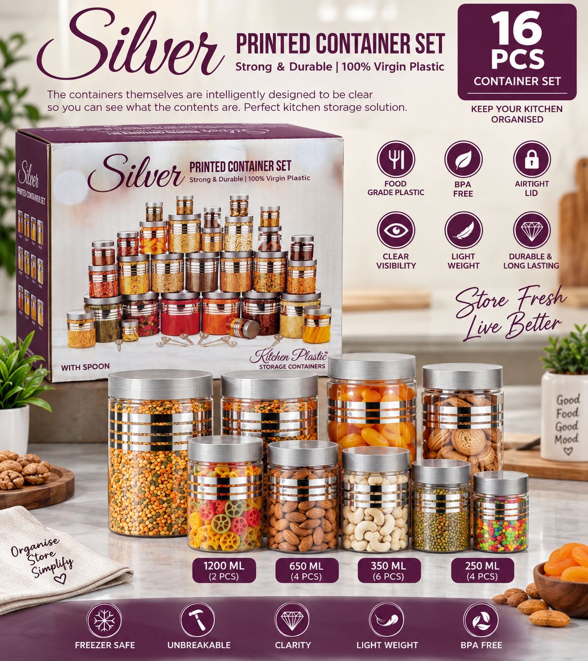 16 Pcs Multi Storage Container Set (Box Packing)