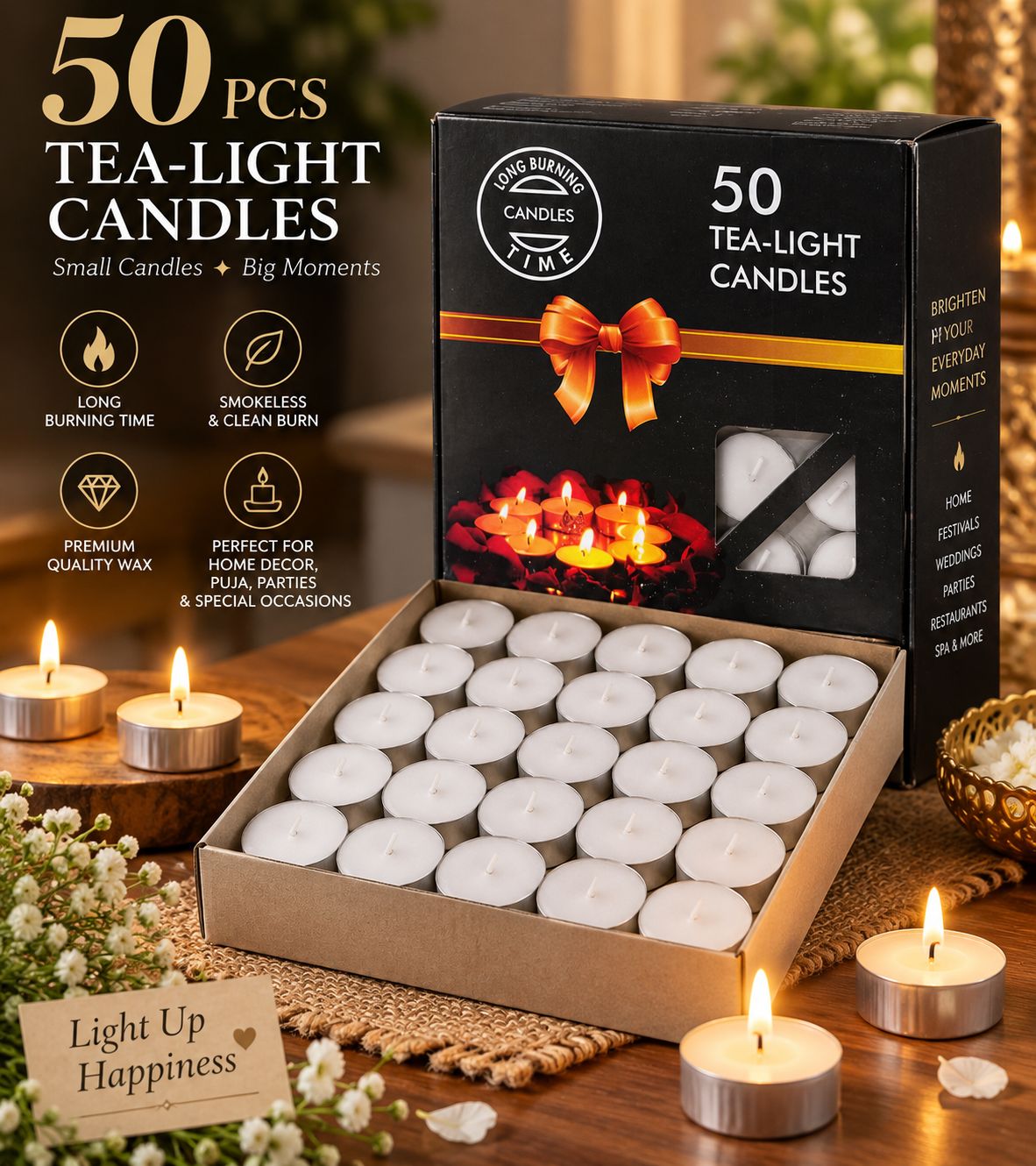 50 Pcs Tea-Light Candles (White)
