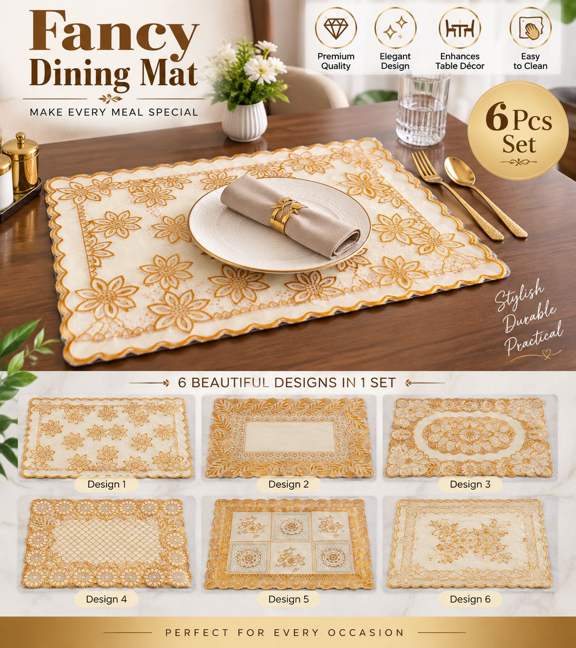 6 Pcs Fancy Dining Mat (Imported)