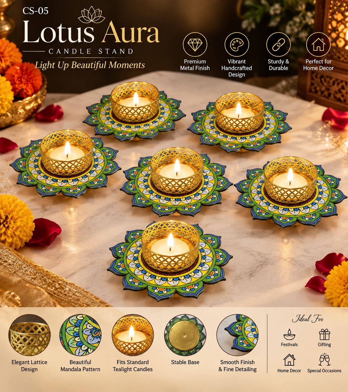 CS-05 Lotus Aura Tea Light Candle Stand
